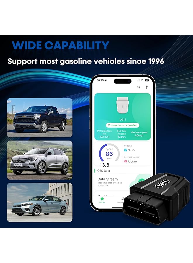KASTWAVE Bluetooth 5.4 Obd2 Scanner, Wireless Compatible With Third-Party Apps, 1S Auto Connect To Phone, Car & Motorcycle Universal Code Reader Check Engine Fault Obdii Adapter Scan Tool For Ios/Android - Image 5