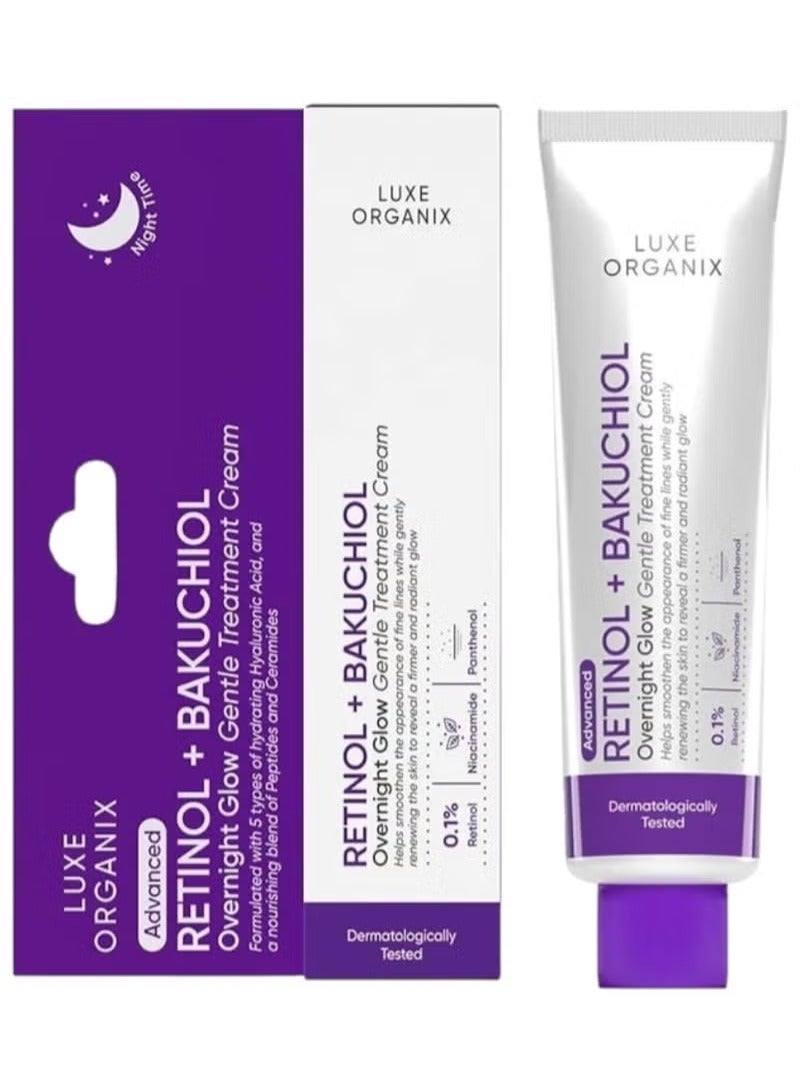 LUXE ORGANIX Retinol + Bakuchiol Overnight Glow Gentle Treatment Cream - 30g