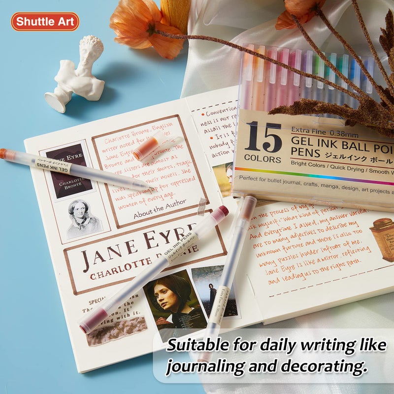 Shuttle Art Gel Ink Ball Point Pens, 15 Colors Japanese Style Pens, 0.38mm Extra-Fine Ballpoint Pens for Home, School and Office - Image 4