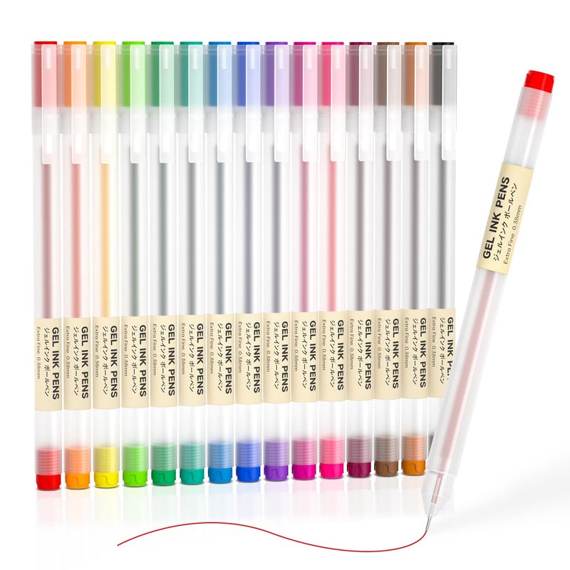 Shuttle Art Gel Ink Ball Point Pens, 15 Colors Japanese Style Pens, 0.38mm Extra-Fine Ballpoint Pens for Home, School and Office - Image 1