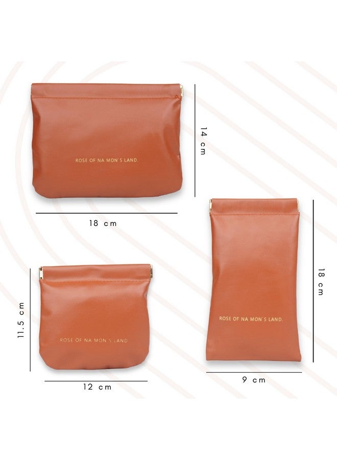 House of Quirk Cosmetic Bag for Women Makeup Bag for Purse Travel Makeup Organizer Bag Waterproof Makeup Pouch with Sunglasses Case (Pack of 3, Brown) - Image 3