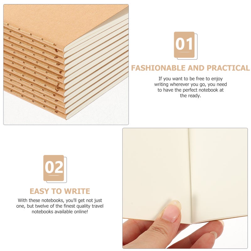 NUOLUX 12PCS A6 Kraft Notebooks Kraft Brown Blank Pages Blank Cover Kraft Journals - Image 2