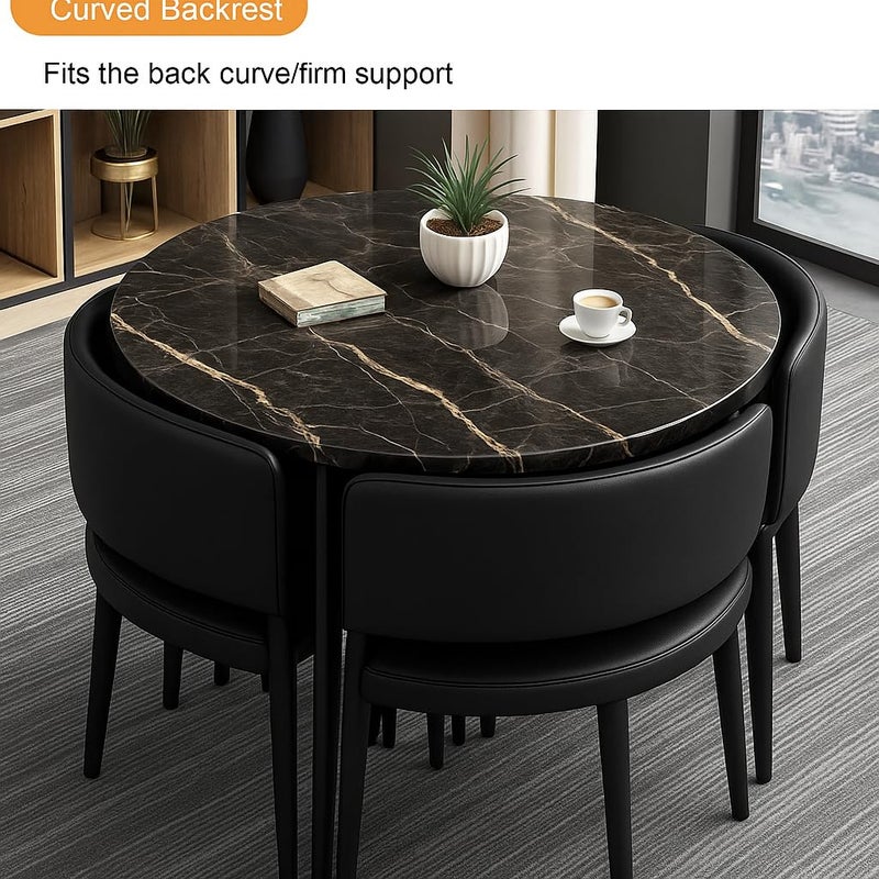 Harmony Home 5-Piece Round Dining Table Set – Black Ceramic Marble Top with Metal Legs & 4 PU Leather Cushioned Chairs – Modern Dining Furniture for Kitchen & Small Spaces - Image 2