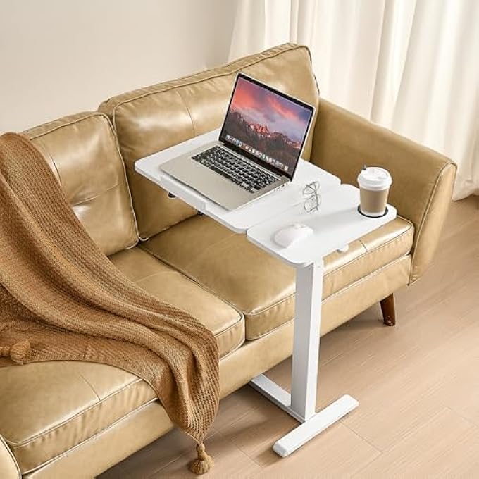 rayihni OVERBED TABLE MOBILE SIDE TABLE WITH FOLDING DESK TOP & 4 HIDDEN WHEELS, HEIGHT ADJUSTABLE & ANGLE ADJUSTABLE LAPTOP TABLE BED TABLE WITH DRINK HOLDER FOR OFFICE - Image 2