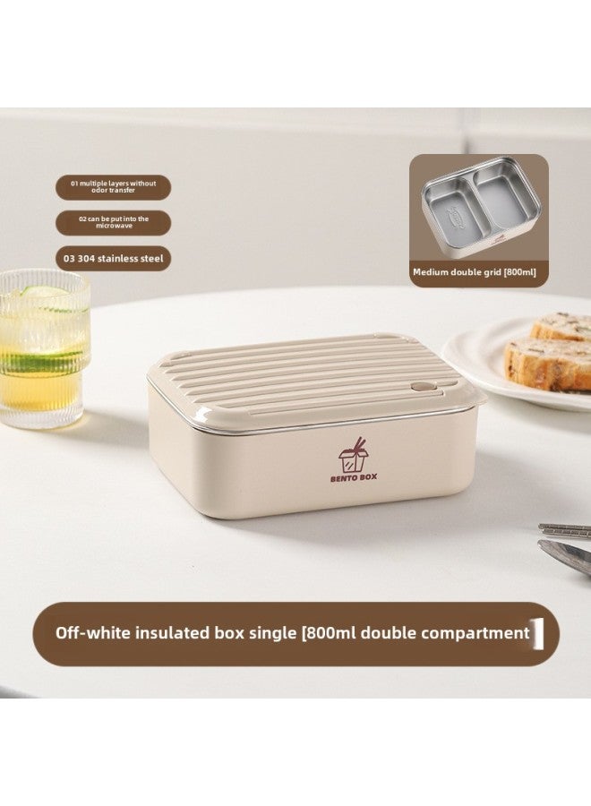 Large Capacity Microwave Preservation Box Lunch Box Heating Student Lunch Box Stainless Steel Lunch Box Office Tape-Specifications:White 800ml*1 - Image 1