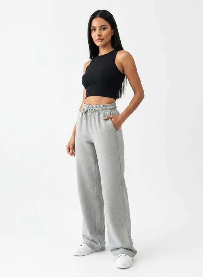 تايك تو Grey Solid Relaxed Wide Leg Joggers By Gravt
