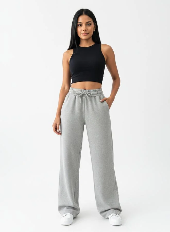 تايك تو Grey Solid Relaxed Wide Leg Joggers By Gravt