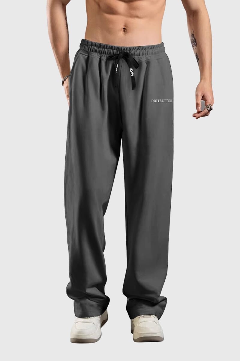 HHZ Men's Cotton Casual Loose Fit Sweatpants Yoga Baggy Sweats Open Bottom Sweatpants Lounge Jogging Gym Workout Pants Wide Leg Sweatpant(Y001Grey,36) - Image 2
