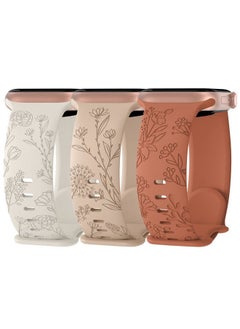 Arctime 3 Pack Floral Engraved Silicone Bands Compatible with Apple Watch Band 38mm 40mm 41mm 42mm 44mm 45mm 46mm 49mm Women, Soft Sport Wildflower Strap for iWatch Ultra Series 10 9 8 SE 7 6 5 4 3 2 1  - Image 1