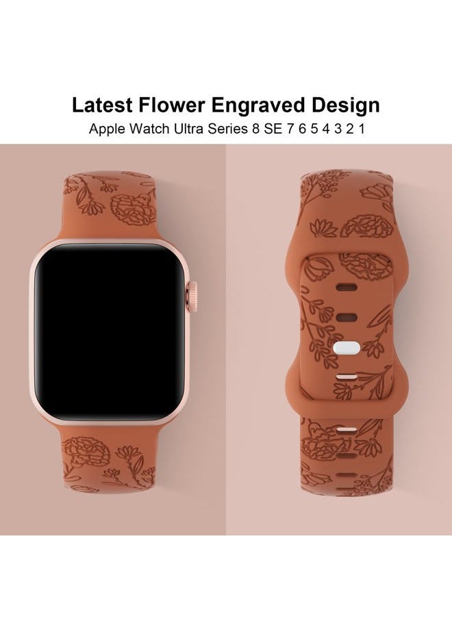 Arctime - 3 Pack Floral Engraved Silicone Bands Compatible with Apple Watch Band 38mm 40mm 41mm 42mm 44mm 45mm 46mm 49mm Women, Soft Sport Wildflower Strap for iWatch Ultra Series 10 9 8 SE 7 6 5 4 3 2 1 - Image 1