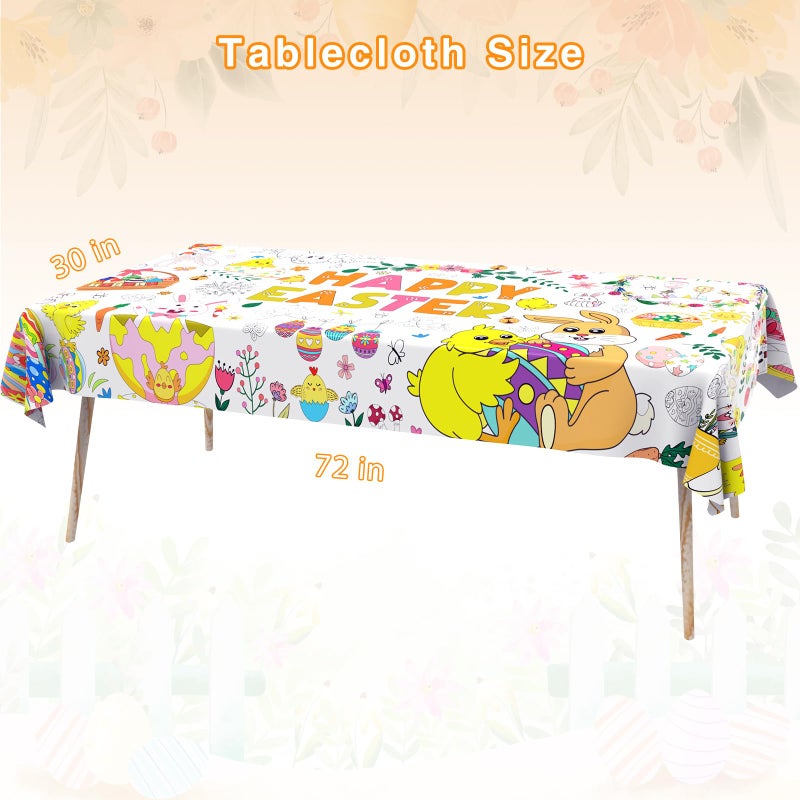 AinDen Easter Coloring Tablecloth for Kids, Giant 72 x 30 Inch Coloring Poster, Easter Party Decorations Table Cloth for Crafts Activities, Classroom & Home & Office (Multicolor-Easter) - Image 1