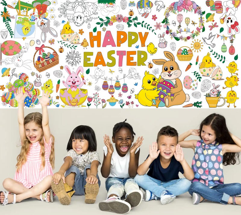 AinDen Easter Coloring Tablecloth for Kids, Giant 72 x 30 Inch Coloring Poster, Easter Party Decorations Table Cloth for Crafts Activities, Classroom & Home & Office (Multicolor-Easter) - Image 4