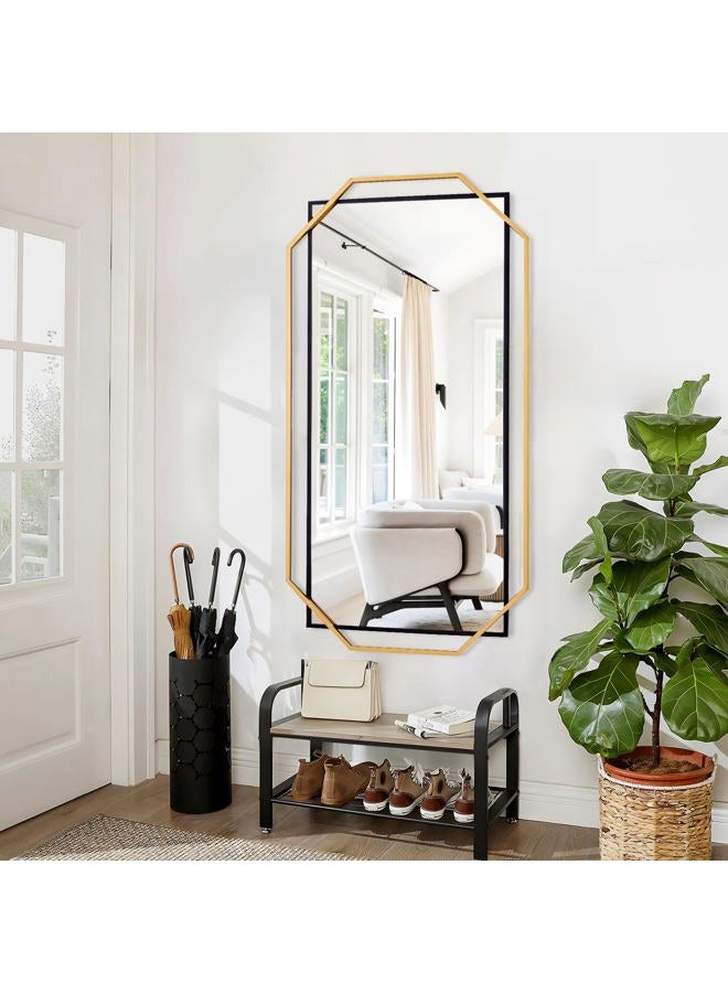 Autdot Decorative Wall Mirror, Black and Gold Bathroom Mirror for Wall with Modern Octagonal Metal Frame, for Living Room, Dining Room, Entryway (36" x 24") - Image 1