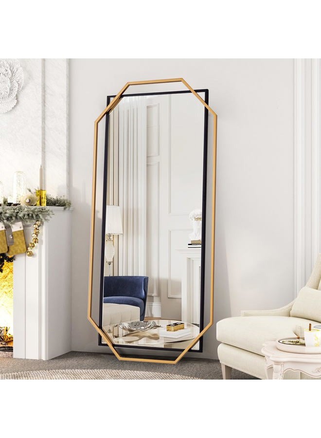 Autdot Decorative Wall Mirror, Black and Gold Bathroom Mirror for Wall with Modern Octagonal Metal Frame, for Living Room, Dining Room, Entryway (36" x 24") - Image 5