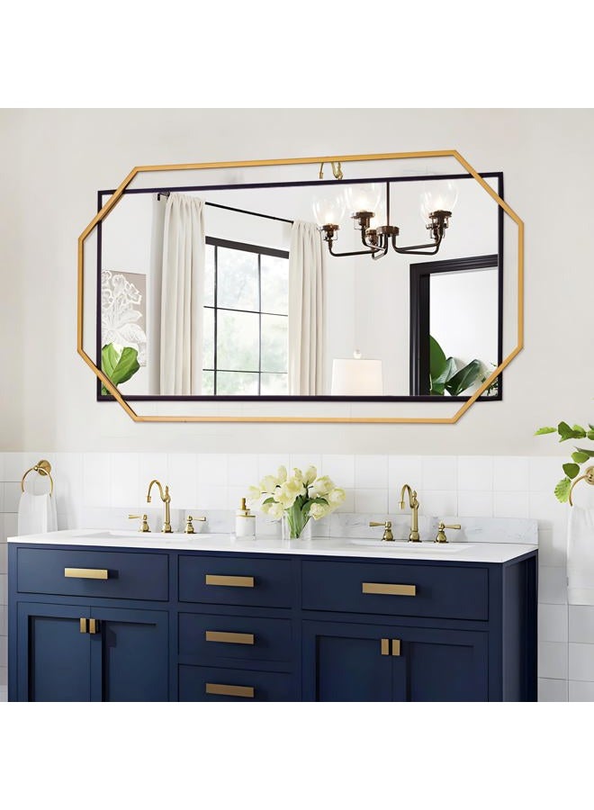 Autdot Decorative Wall Mirror, Black and Gold Bathroom Mirror for Wall with Modern Octagonal Metal Frame, for Living Room, Dining Room, Entryway (36" x 24") - Image 4