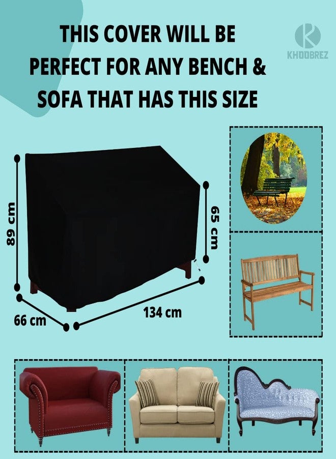 KHOOBREZ Indoor Outdoor Bench, 2-Seater Patio Chair Dust Waterproof Garden Furniture Sofa (Black), Polyester - Image 2