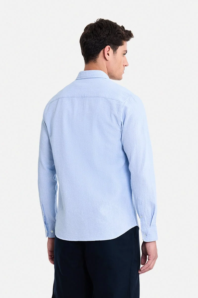 Snitch Light Blue Light Blue Textured Long Sleeve Slim Fit Shirt for Men | Best Price UAE