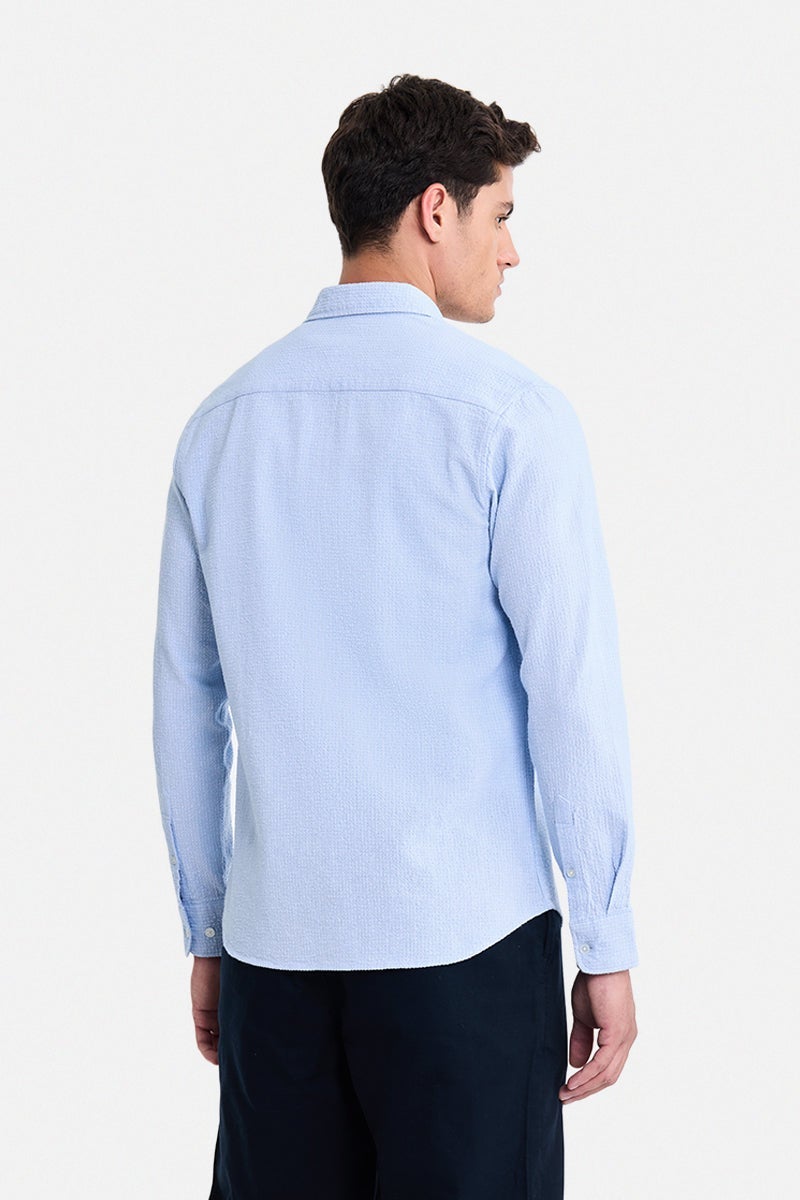 SNITCH Light Blue Textured Long Sleeve Slim Fit Shirt - Image 5