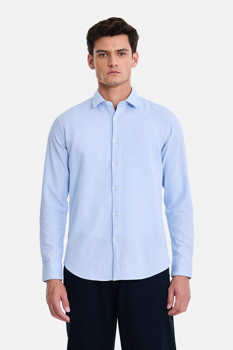 SNITCH Light Blue Textured Long Sleeve Slim Fit Shirt - Image 1