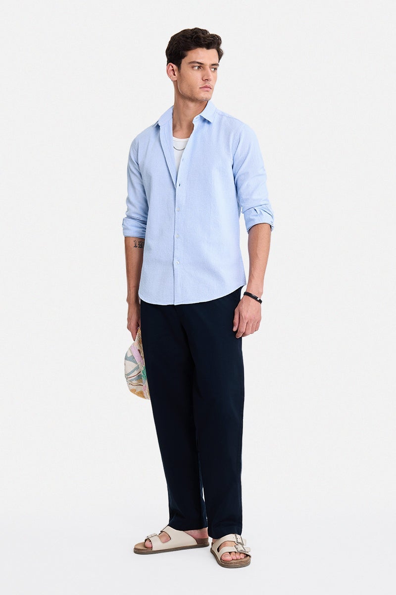 SNITCH Light Blue Textured Long Sleeve Slim Fit Shirt - Image 2