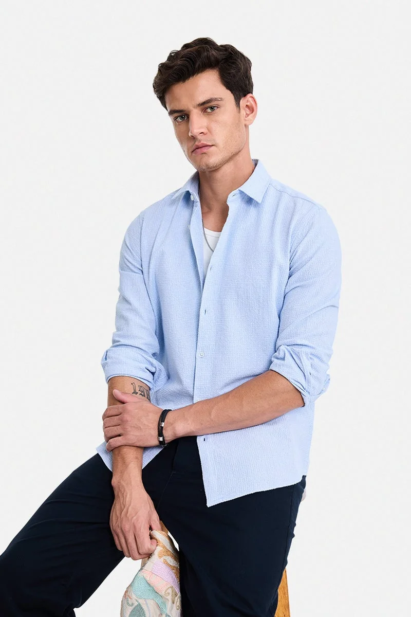 Snitch Light Blue Light Blue Textured Long Sleeve Slim Fit Shirt for Men | Best Price UAE