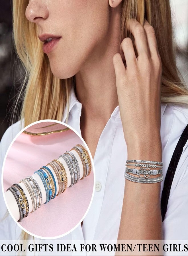 Btysun Leather Bracelets for Women Teen Gift Champagne Boho Stackable Bracelet Mothers Day Gifts for Mom Daughter Birthday Anniversary Christmas Jewelry - Image 4