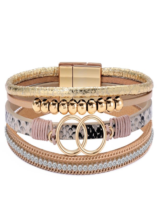 Btysun Leather Bracelets for Women Teen Gift Champagne Boho Stackable Bracelet Mothers Day Gifts for Mom Daughter Birthday Anniversary Christmas Jewelry - Image 1
