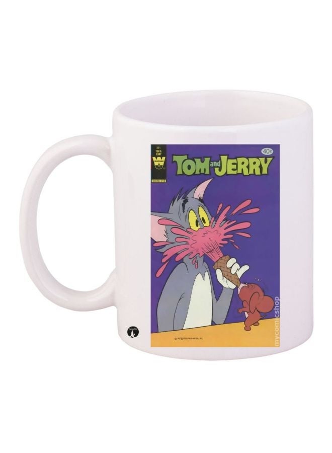 Tom And Jerry Printed Coffee Mug White/Grey/Purple 11ounce