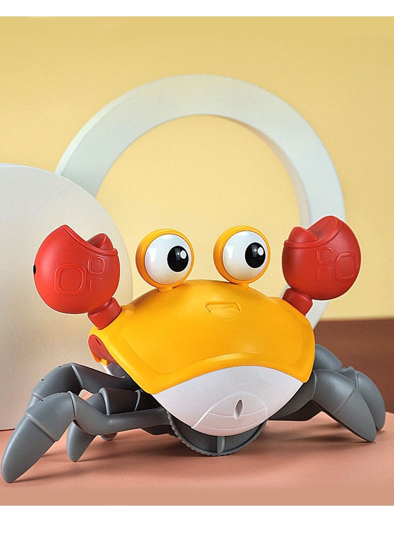 SYOSI Crawling Crab Baby Toy with Music and LED Light Up for Kids, Toddler Interactive Learning Development Toy with Automatically Avoid Obstacles, Build in Rechargeable Battery (Orange) - Image 1