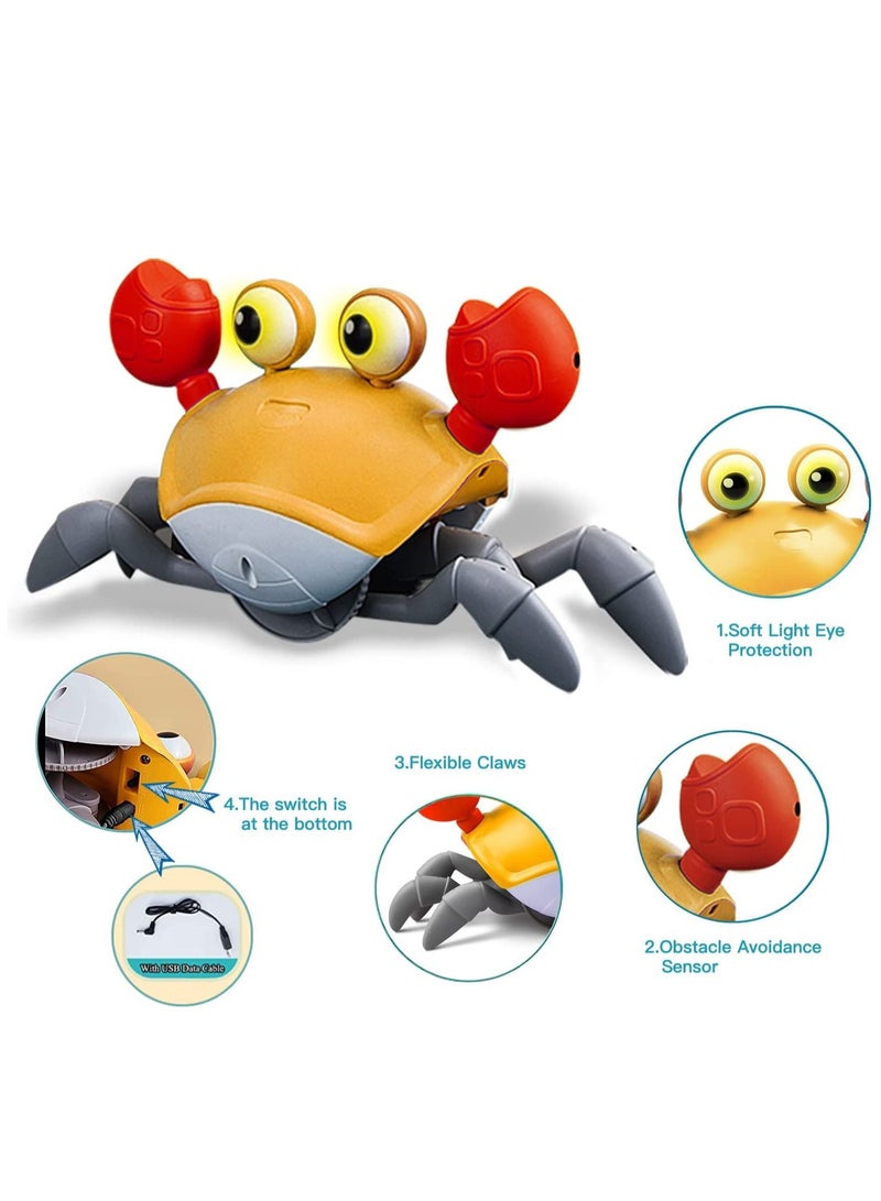 SYOSI Crawling Crab Baby Toy with Music and LED Light Up for Kids, Toddler Interactive Learning Development Toy with Automatically Avoid Obstacles, Build in Rechargeable Battery (Orange) - Image 5