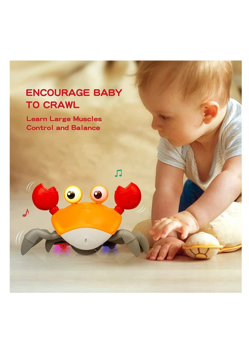 SYOSI Crawling Crab Baby Toy with Music and LED Light Up for Kids, Toddler Interactive Learning Development Toy with Automatically Avoid Obstacles, Build in Rechargeable Battery (Orange) - Image 2