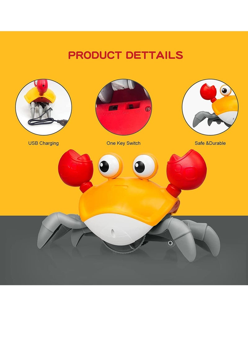 SYOSI Crawling Crab Baby Toy with Music and LED Light Up for Kids, Toddler Interactive Learning Development Toy with Automatically Avoid Obstacles, Build in Rechargeable Battery (Orange) - Image 4