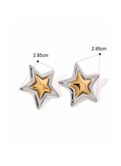 KAAF CREATIONS Two-Tone Star Stud Earrings, 18K Gold Plated Stainless Steel, Silver and Gold color.  - Image 2