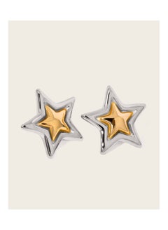 KAAF CREATIONS Two-Tone Star Stud Earrings, 18K Gold Plated Stainless Steel, Silver and Gold color.  - Image 3