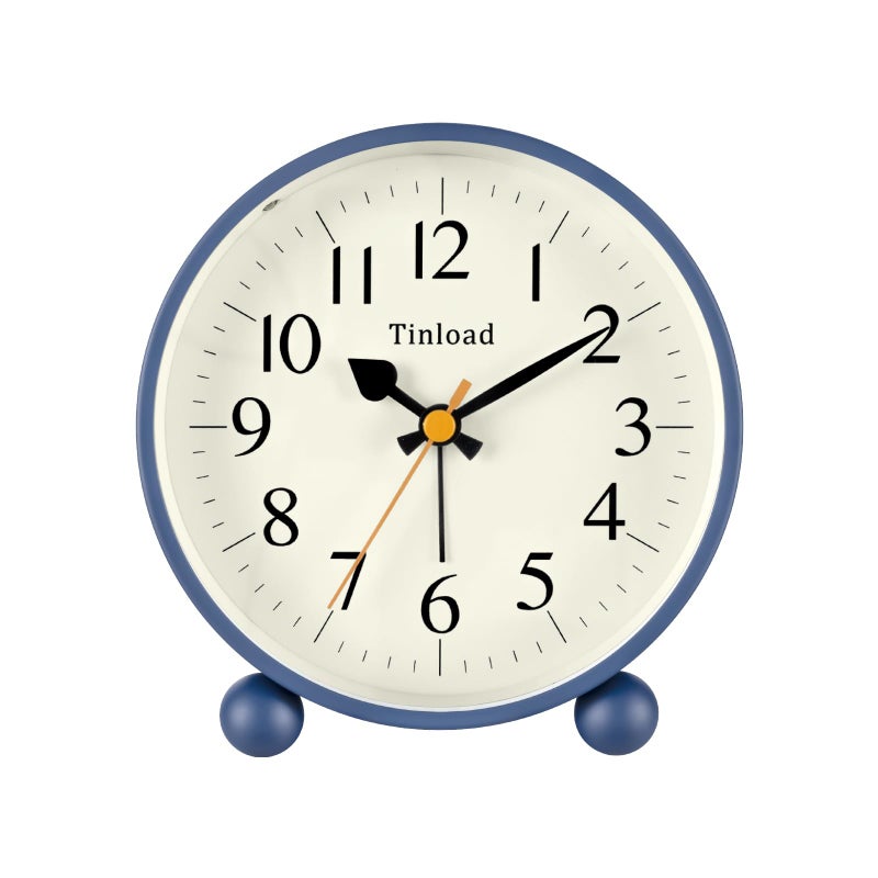 Tinload 4.5" Vintage Retro Analog Alarm Clock, Super Silent Non Ticking Small Clock with Manual Light, Snooze, Battery Operated, for Living Room, Bedroom, Bedside, Desk(Blue) - Image 1