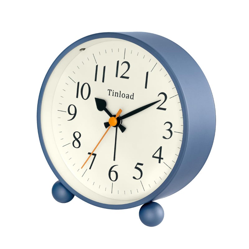 Tinload 4.5" Vintage Retro Analog Alarm Clock, Super Silent Non Ticking Small Clock with Manual Light, Snooze, Battery Operated, for Living Room, Bedroom, Bedside, Desk(Blue) - Image 2