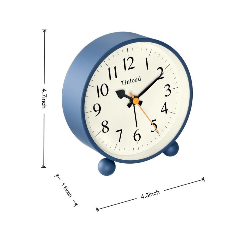 Tinload 4.5" Vintage Retro Analog Alarm Clock, Super Silent Non Ticking Small Clock with Manual Light, Snooze, Battery Operated, for Living Room, Bedroom, Bedside, Desk(Blue) - Image 3