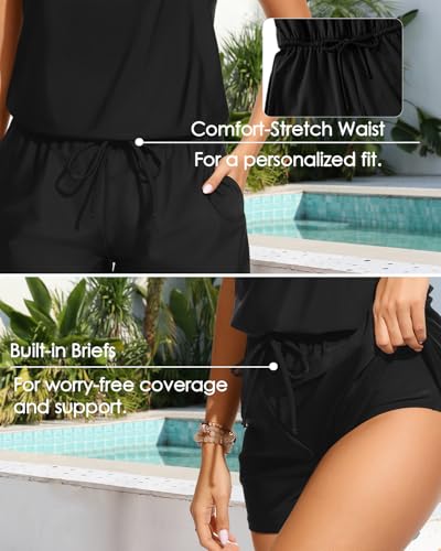 Tempt Me Women One Piece Romper Swimsuit - Ruffle Sleeve Modest Jumpsuit Bathing Suit with Shorts 2026 Swimwear Black M - Image 4