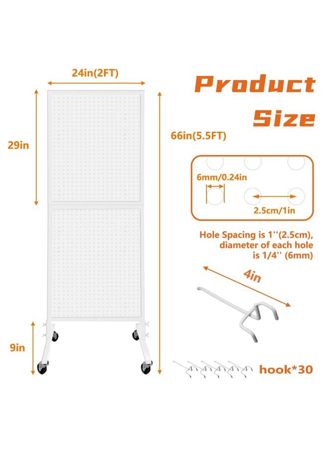 Royxen Metal Pegboard with 30 Hooks and Wheels,2 x 5.5 Feet Pegboard Display Rack, Standing Pegboard Display for Home and Store, White - Image 3