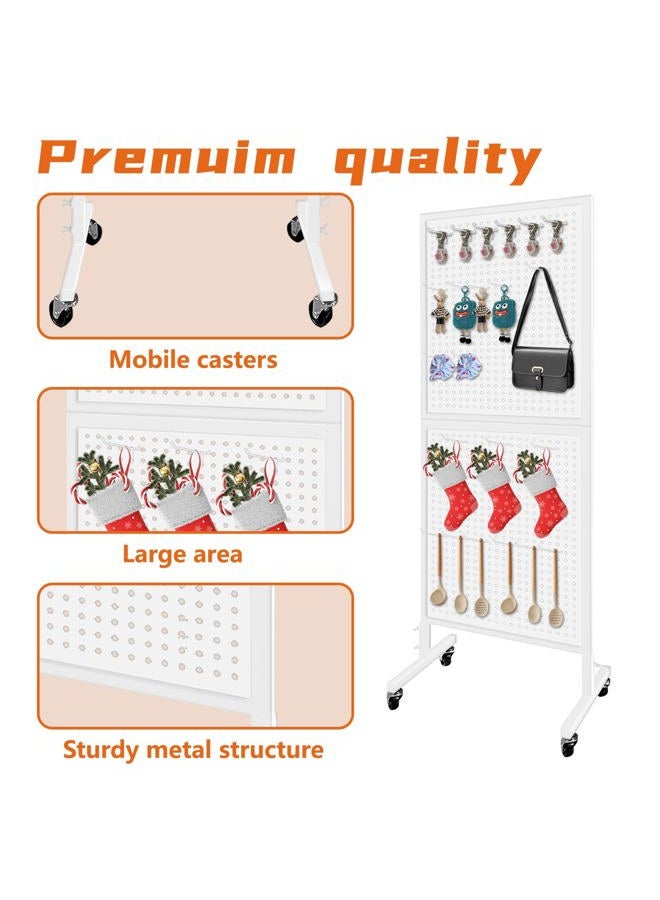 Royxen Metal Pegboard with 30 Hooks and Wheels,2 x 5.5 Feet Pegboard Display Rack, Standing Pegboard Display for Home and Store, White - Image 4