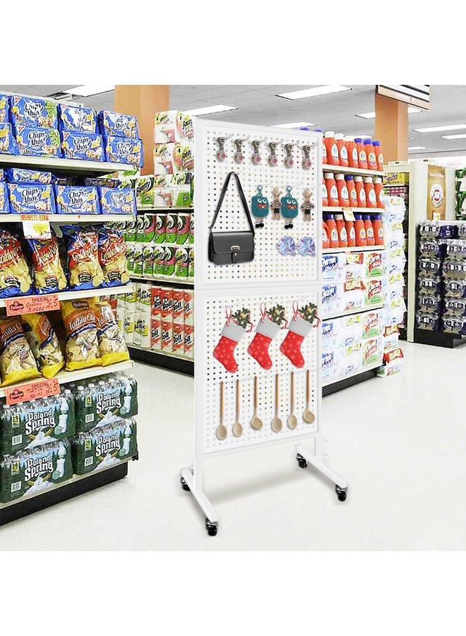 Royxen Metal Pegboard with 30 Hooks and Wheels,2 x 5.5 Feet Pegboard Display Rack, Standing Pegboard Display for Home and Store, White - Image 5