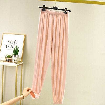 2020 Summer thin modal outerwear wholesale long sleeve home large size loose contrast color white edge V-neck long sleeve T-shirt Pink Ankle Pants