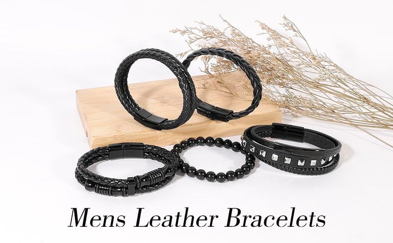 Mafnee Store Manfnee 6-12PCS Braided Faux Leather Bracelet Punk Cuff Wrap Bracelets for Men Women Adjustable - Image 5