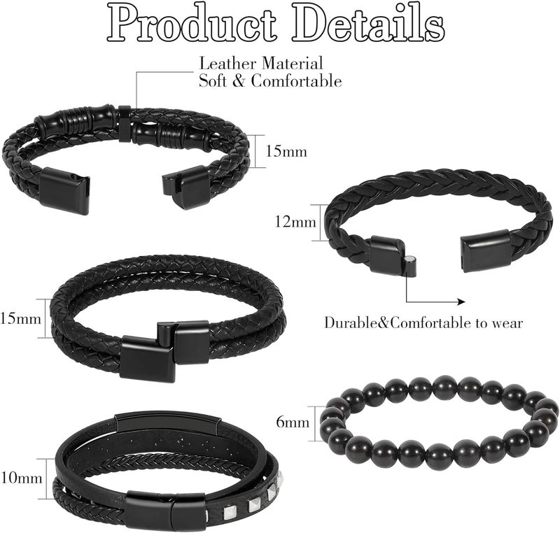 Mafnee Store Manfnee 6-12PCS Braided Faux Leather Bracelet Punk Cuff Wrap Bracelets for Men Women Adjustable - Image 1