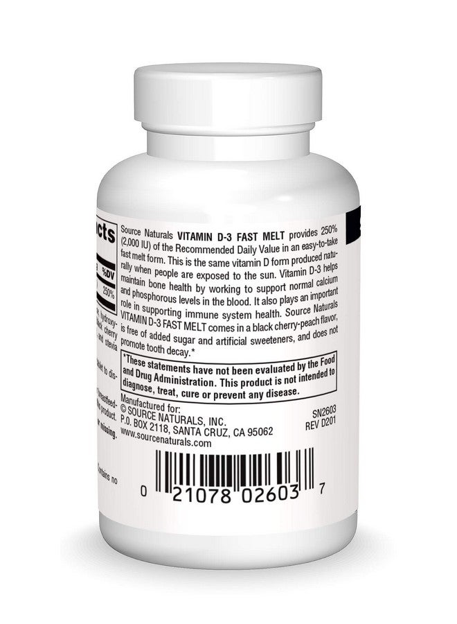Source Naturals Vitamin D3 2000 Iu Supports Bone & Immune Health Black Cherry Peach Flavor 120 Fast Melt Tablets - Image 3