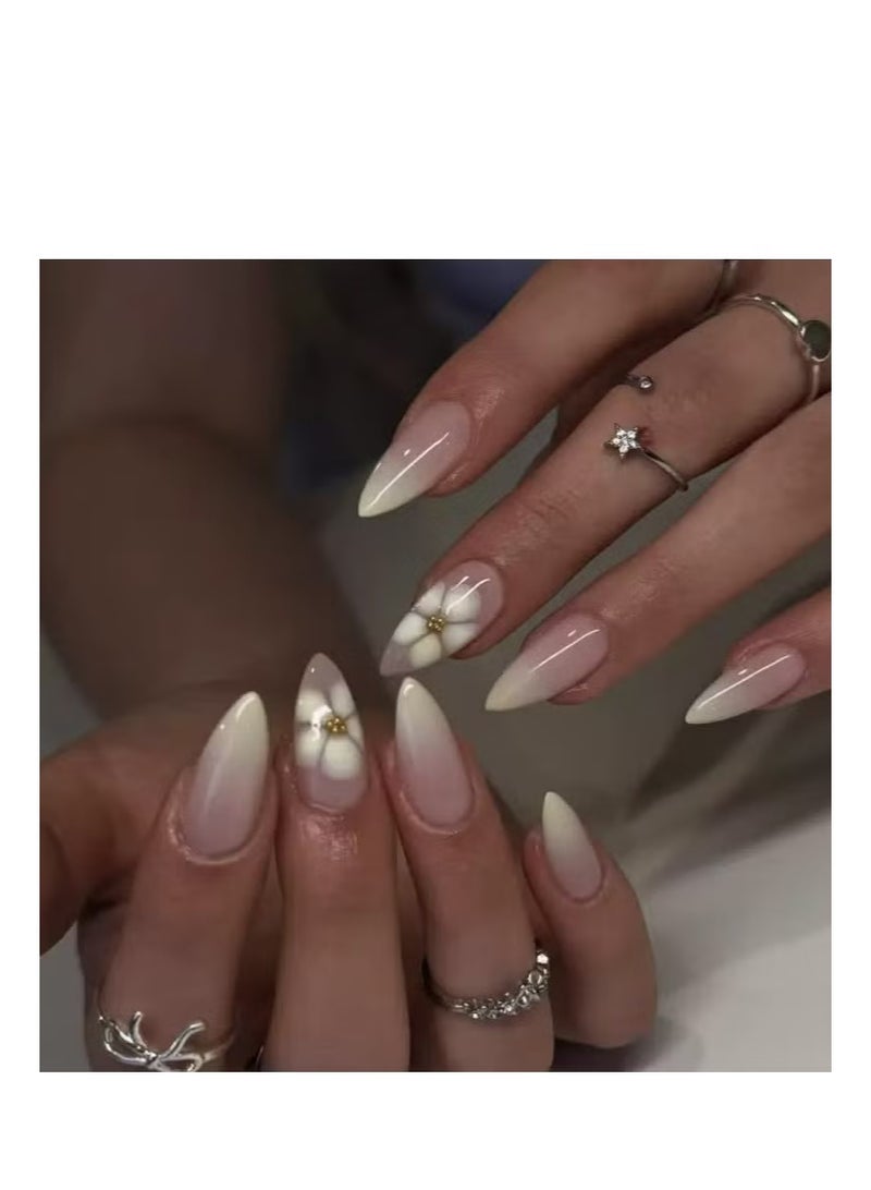 Gecomo Press on nails 24PCS, Short Almond Shape Design, Reusable Nails,Simple and Fresh Floral Design Nails, Beginner-Friendly False Nail Pieces. Acrylic Nails With Glue Kit. - Image 1