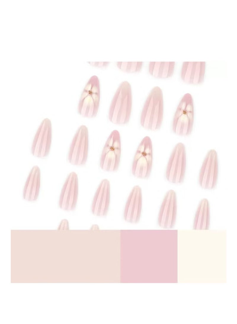 Gecomo Press on nails 24PCS, Short Almond Shape Design, Reusable Nails,Simple and Fresh Floral Design Nails, Beginner-Friendly False Nail Pieces. Acrylic Nails With Glue Kit. - Image 2