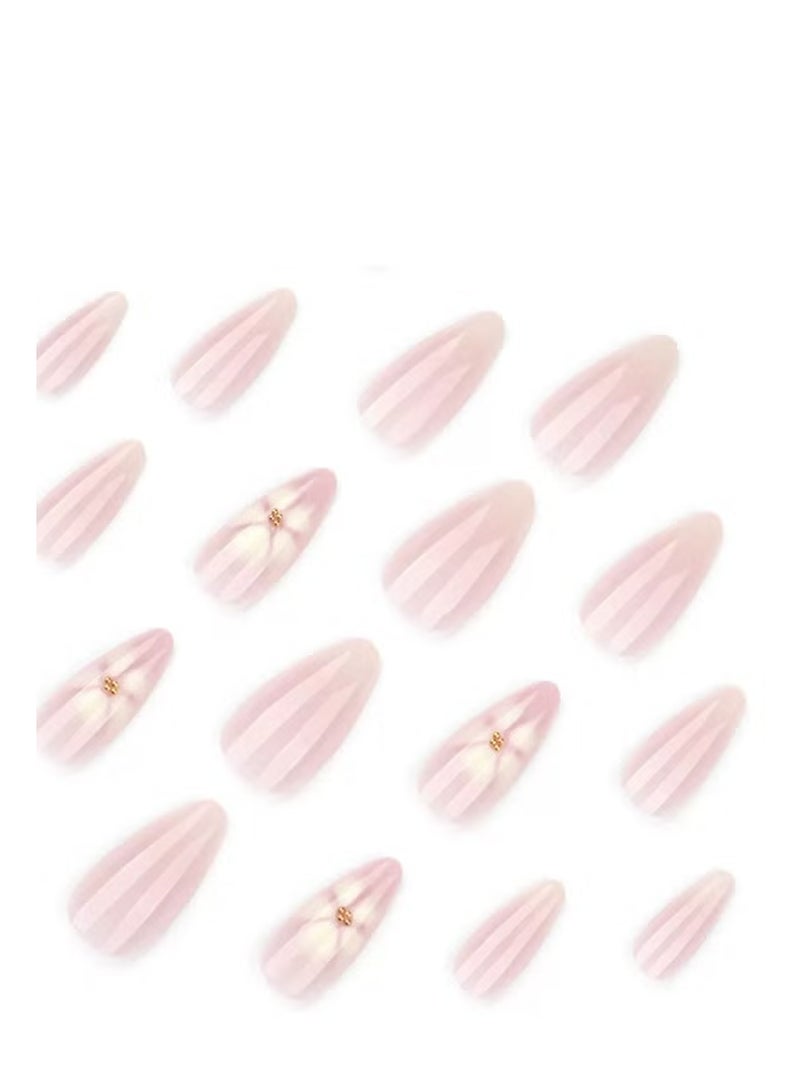 Gecomo Press on nails 24PCS, Short Almond Shape Design, Reusable Nails,Simple and Fresh Floral Design Nails, Beginner-Friendly False Nail Pieces. Acrylic Nails With Glue Kit. - Image 3