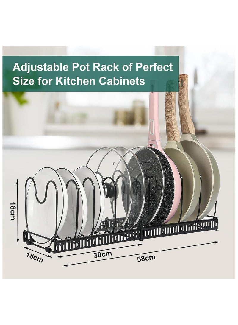 NANAO Expandable Pans Organizer Rack, Rubber Coated Wave Base Pot Rack with 10 Adjustable Compartments for Organizing Kitchen Cabinets Cookware Pots Lids Baking Pans Bowls and More  - Image 2