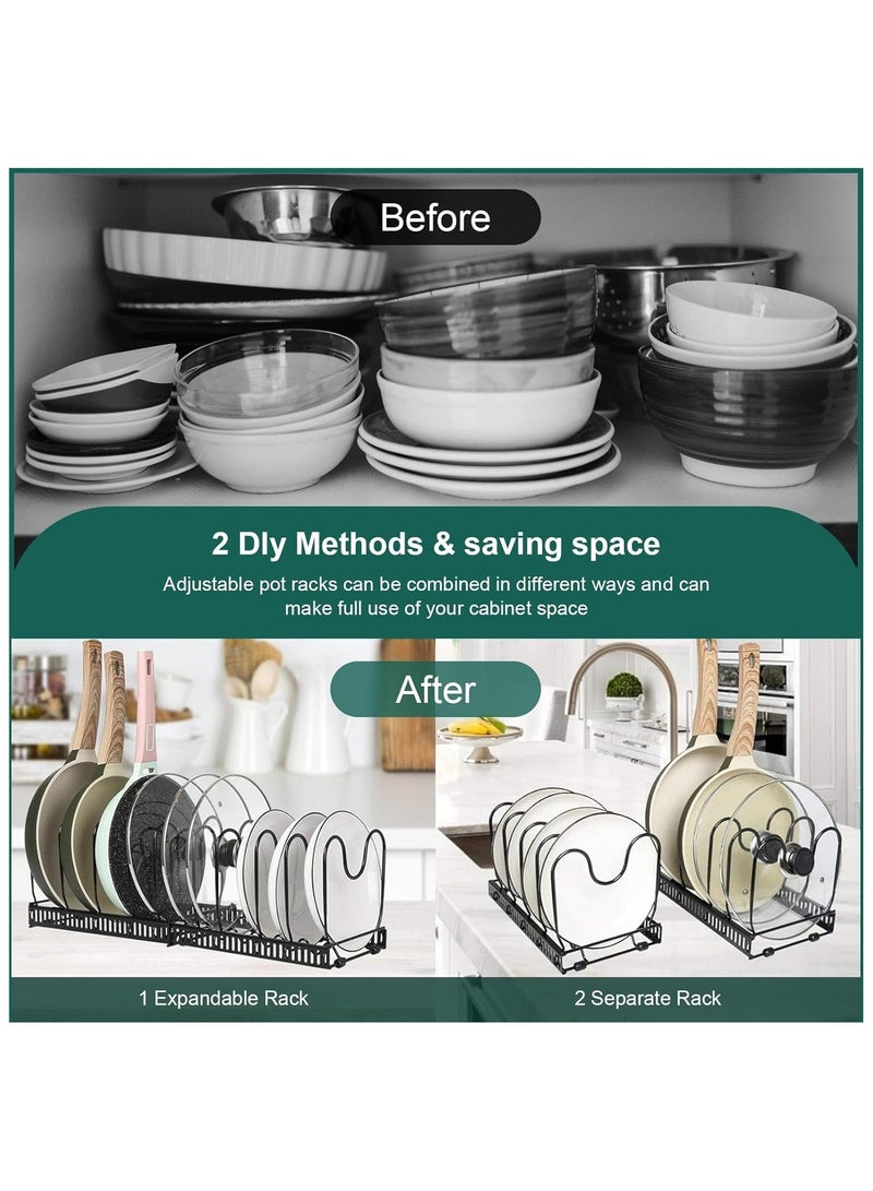 NANAO Expandable Pans Organizer Rack, Rubber Coated Wave Base Pot Rack with 10 Adjustable Compartments for Organizing Kitchen Cabinets Cookware Pots Lids Baking Pans Bowls and More  - Image 5